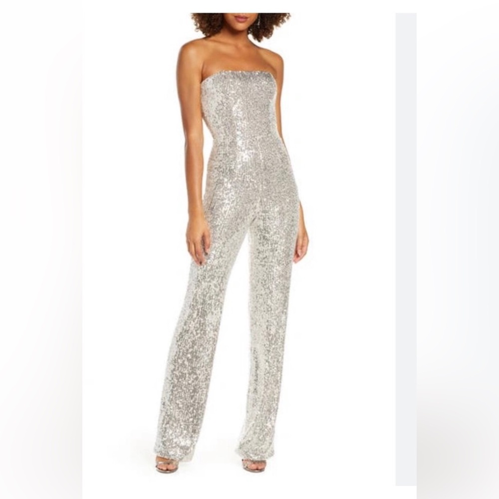 Dress the Population Silver Sequin Jumpsuit